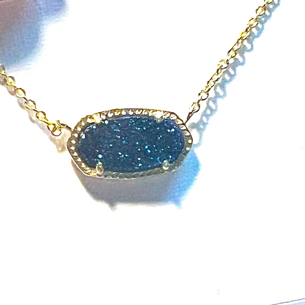 NWT Kendra Scott Retired Elisa Necklace Blue Sparkly Drusy & Yellow Gold GORG! - Picture 9 of 13